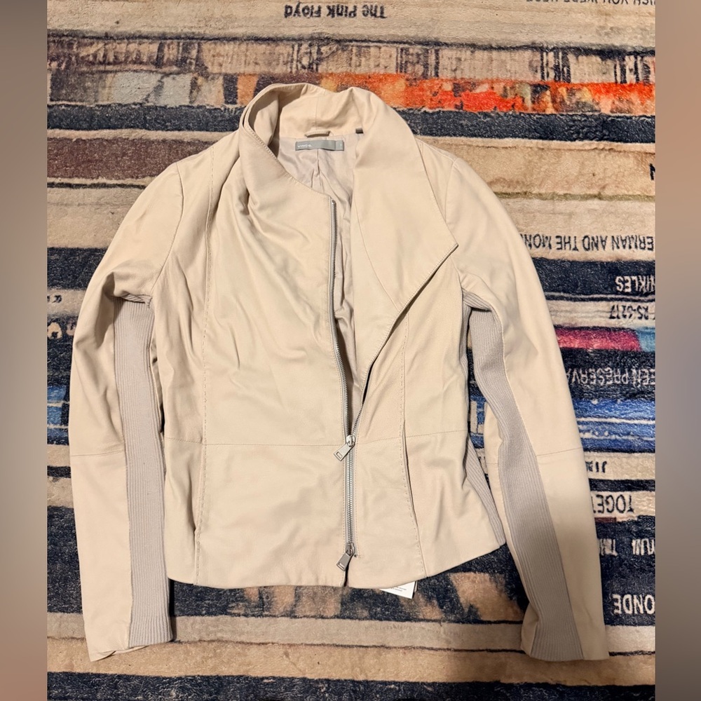 Vince Cream goat Leather biker Jacket medium